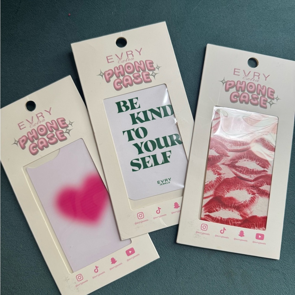 Phone Case backing Set - Pink Heart, Green Text, Red Lips